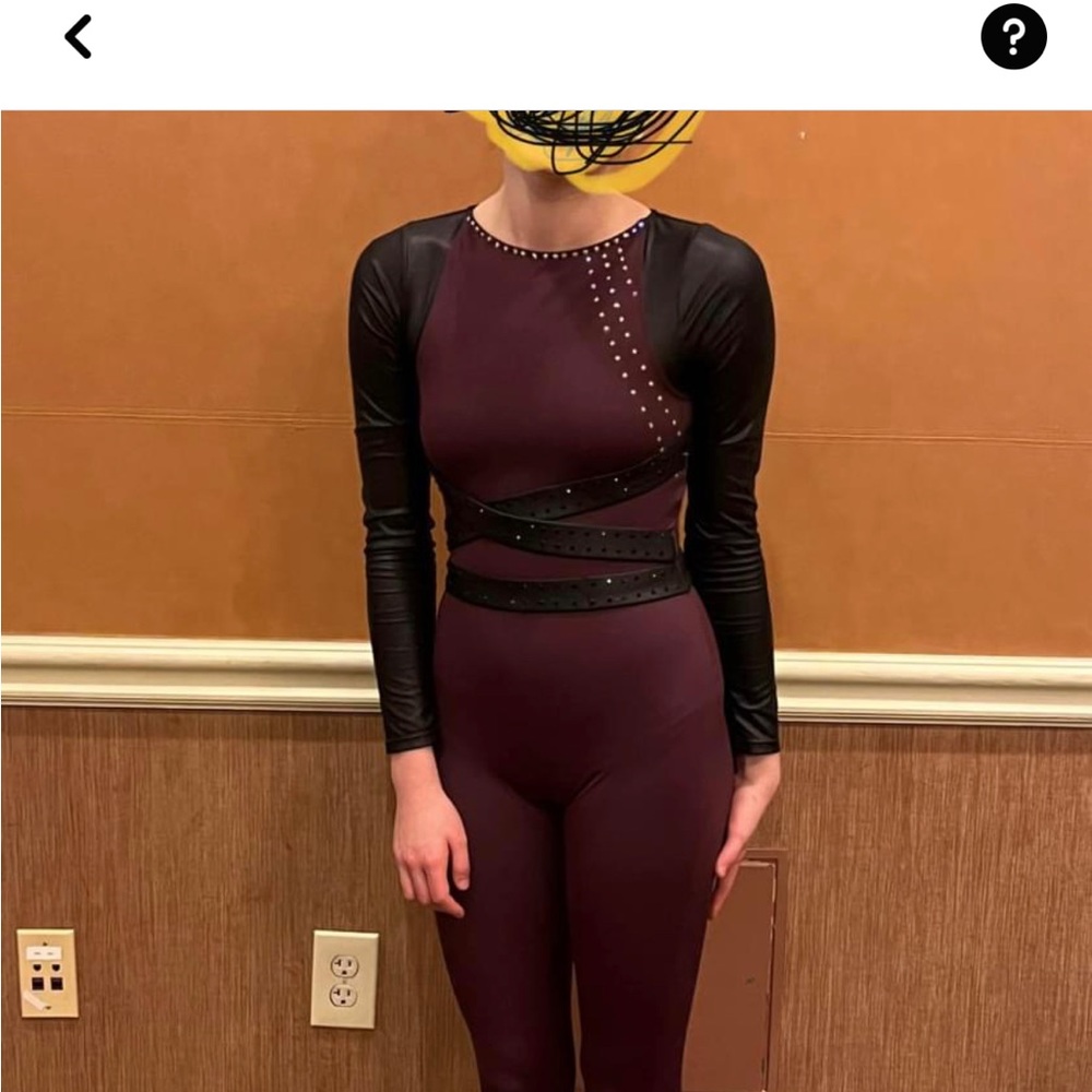 Unitard dance costume burgundy and black bling
